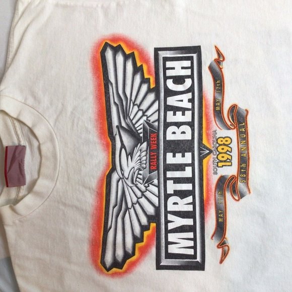 Bike Week Rally Myrtle Beach Double Sided White Tee Shirt single Stitch 90s Med - Picture 5 of 6